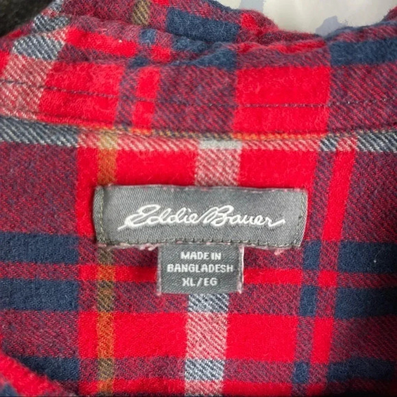 Eddie Bauer Red Plaid Button Front Flannel XL - Picture 3 of 8